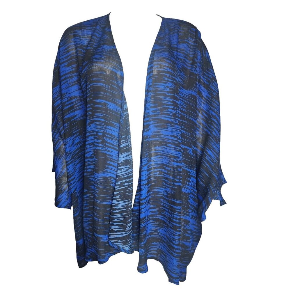Lane Bryant Top Womens Plus Size‎ 26/28 Blue Black Striped Sheer Cardigan